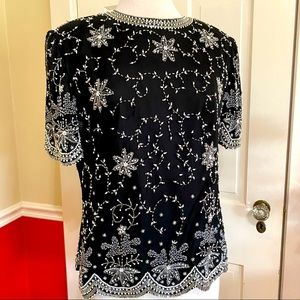 Laurance Kazar Beaded Sequin on Black Silk